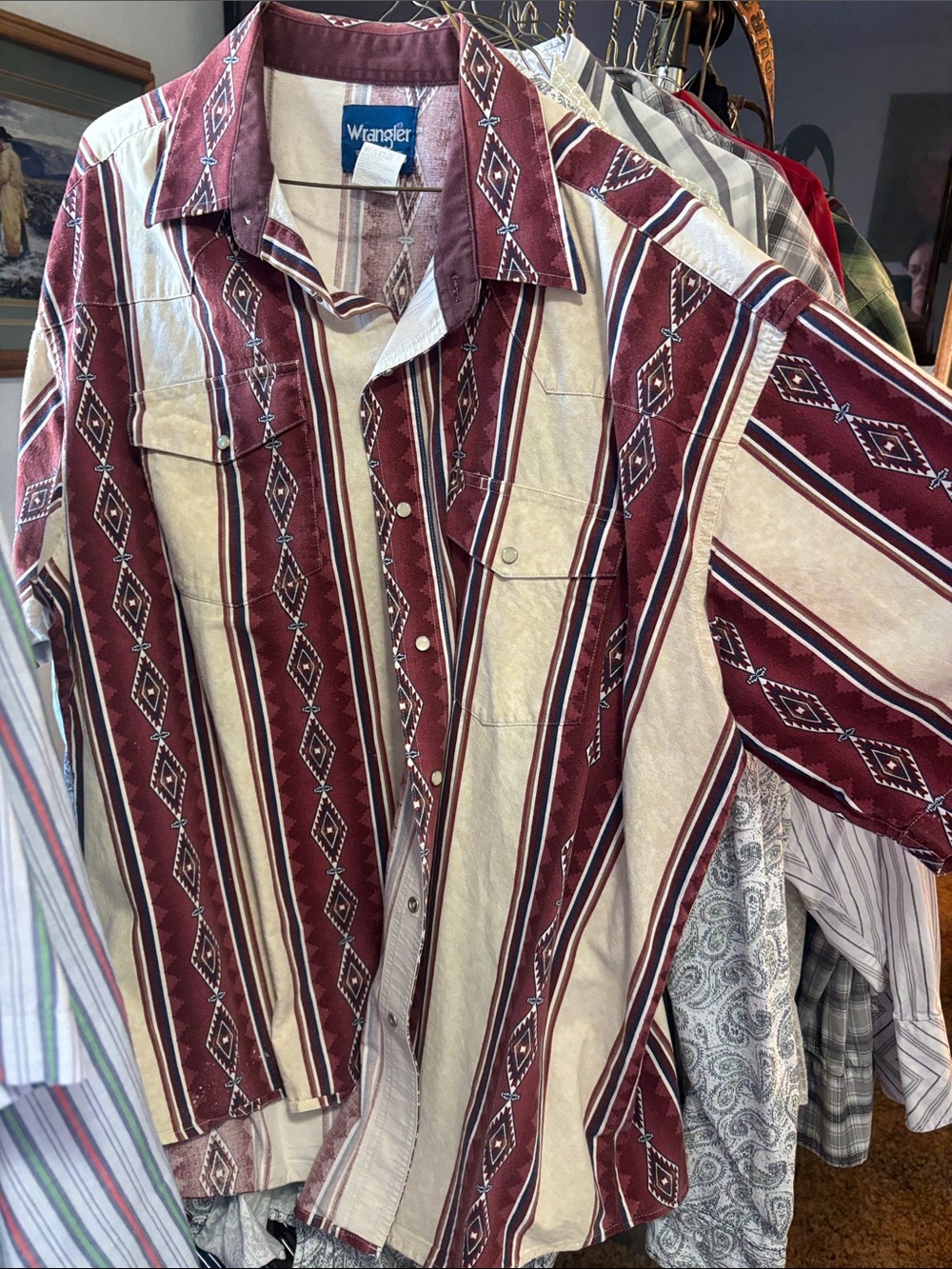 Wrangler Maroon & Cream Southwestern Snap-Front Shirt